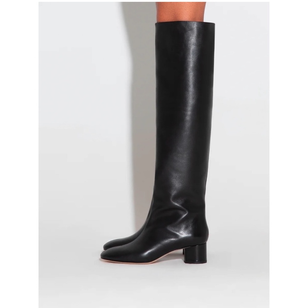 Aeyde Willa Knee High Leather Boots Black Pull On OTK Size 41